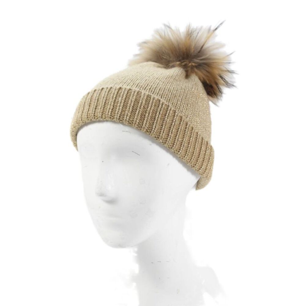Mitchies Womens Metallic Wool Knit Beanie Hat Beige Size OS